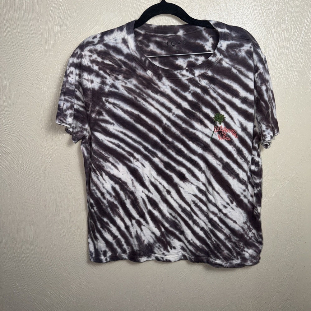Loft‎ Women's M Tropical California Vibes Graphic Tie Dye T-Shirt Embroidered
